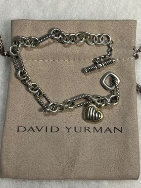 David Yurman Vintage 8” Cable Heart Charm Bracelet